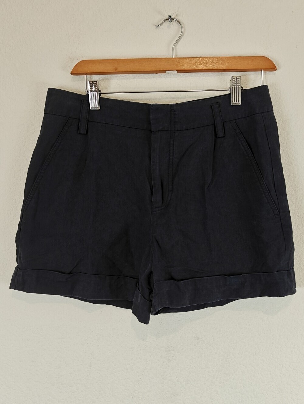Vince Linen Blend Cuffed Chino Shorts Navy Tailored Size 6